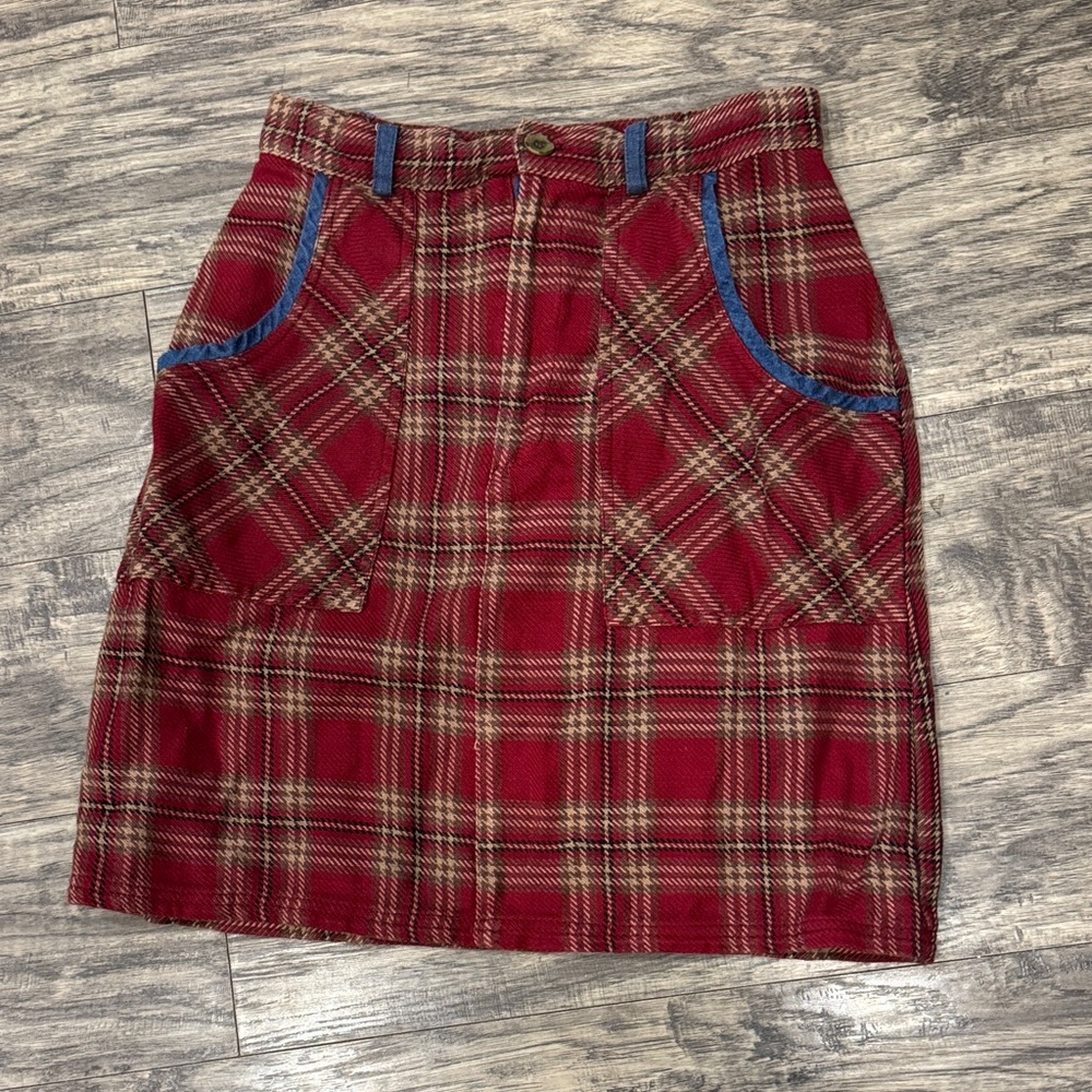 St. John's Bay Red Plaid Mini Skirt with Denim Features - 10